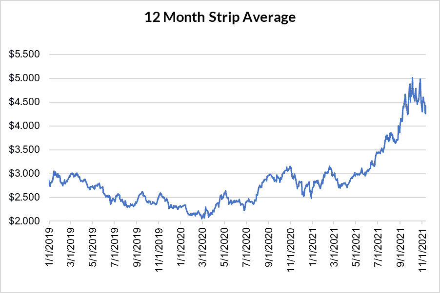 12 month strip for natural gas November 11 2021 report