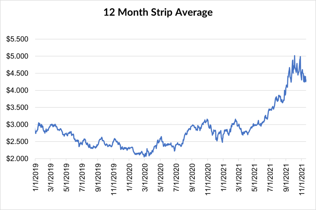 12 month strip for natural gas November 18 2021 report