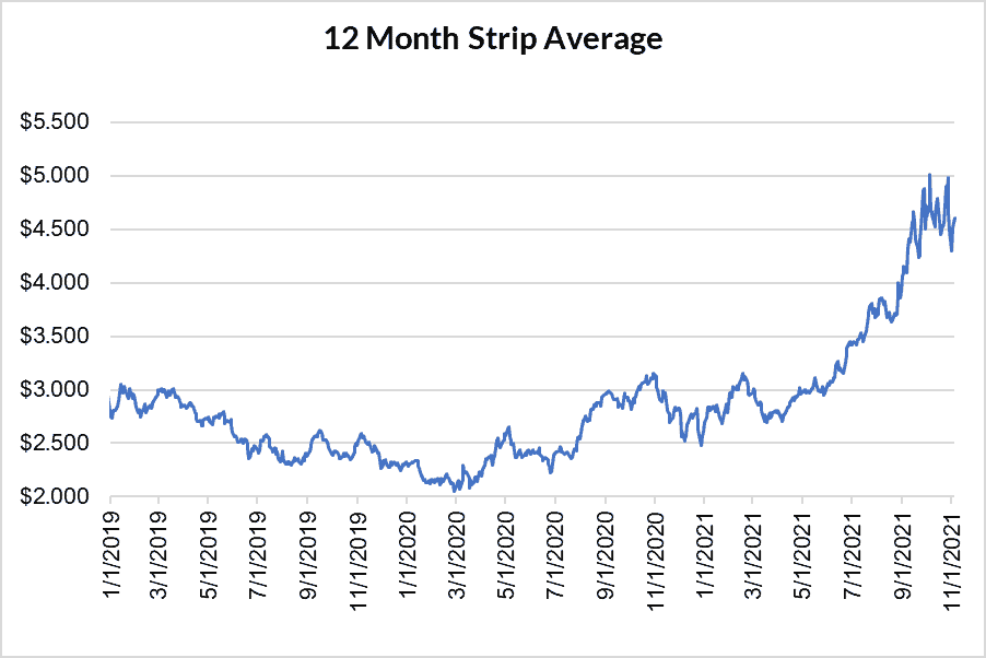 12 month strip for natural gas November 4 2021 report