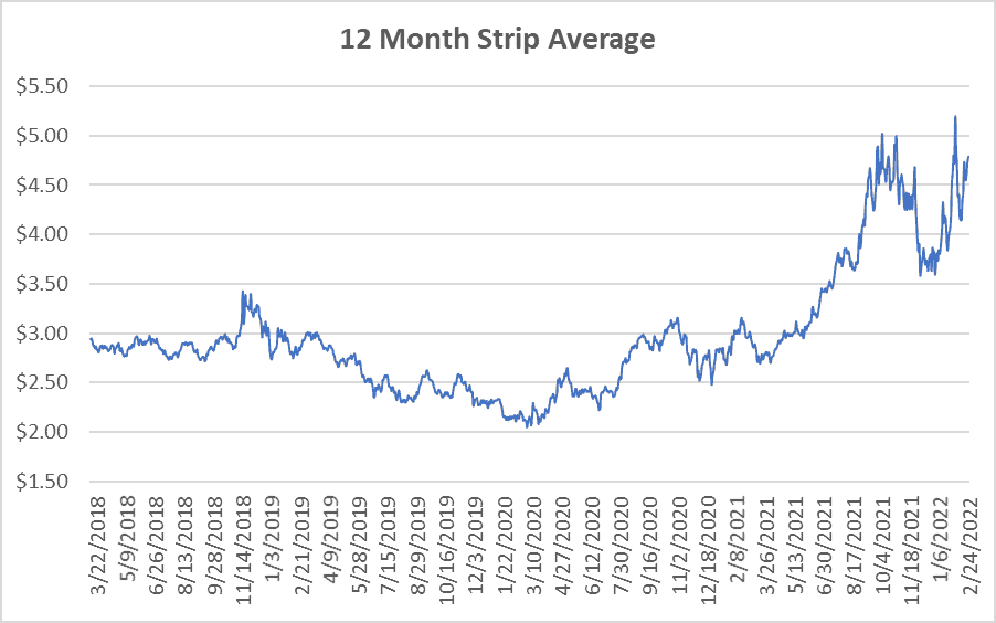 12 month strip graph for natural gas February 24 2022 report