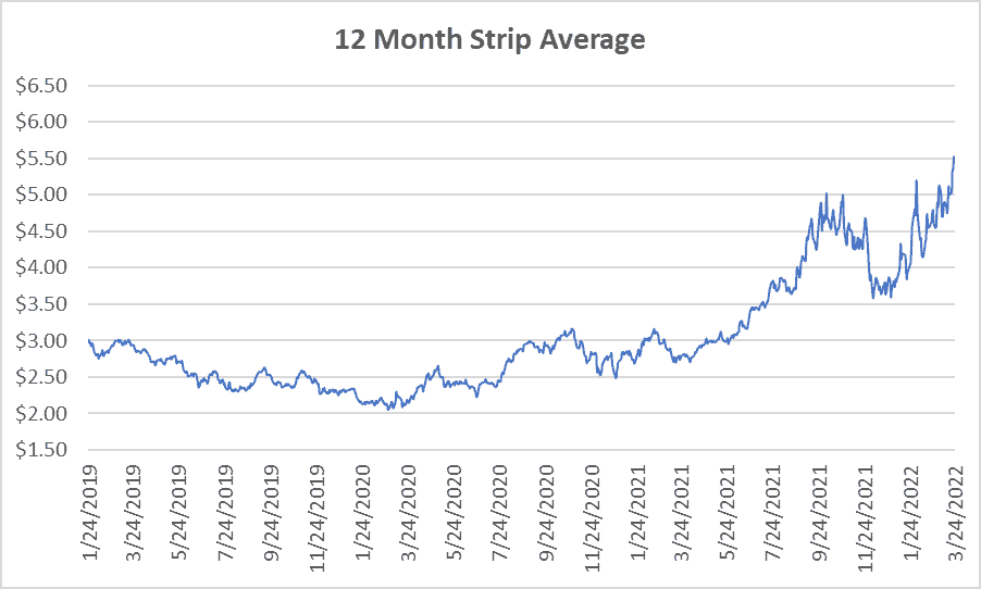 12 month strip graph for natural gas March 24 2022 report